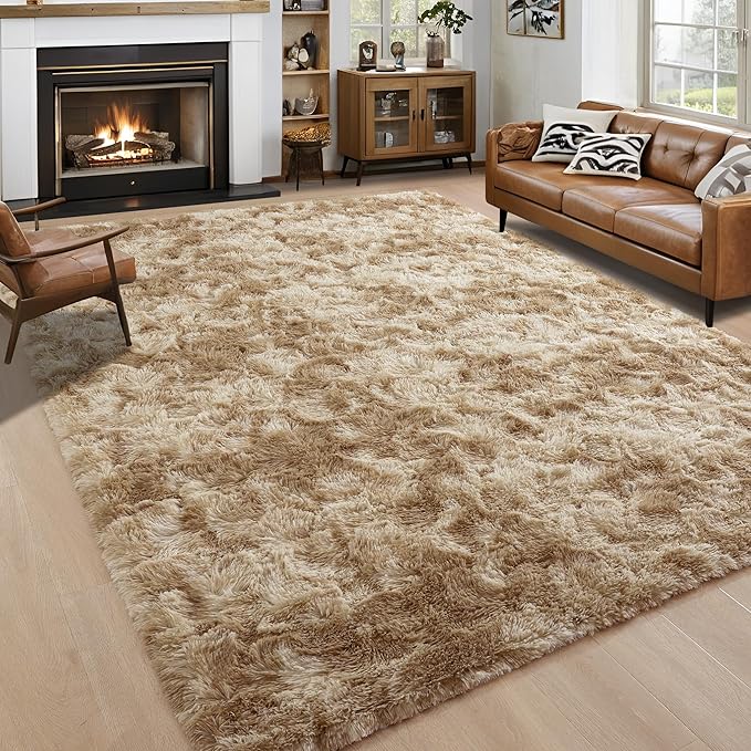 Noahas Large Fluffy 8x10 Area Rugs for Living Room Bedroom,Tie-Dyed Beige Thick Shag Throw Rug,Big Soft Shaggy Bedside Non-Slip Plush Dorm Nursery Kids Carpet