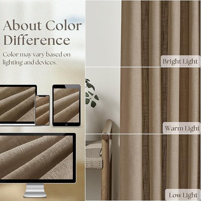 TWODRAPES Brown Pinch Pleated Linen Curtains 84 Inches Long 2 Panels Set Living Room Dining Pinch Pleat Back Tab Light Filtering Boho Farmhouse Bedroom Window Curtain Drapes 84 Inch Length Dutch Cocoa