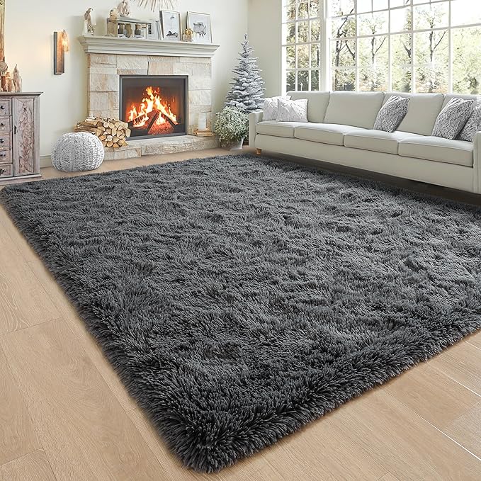 Noahas Fluffy Bedroom Rug,3x5 Feet Plush Fuzzy Dark Grey Area Rugs for Living Room, Non Slip Thick Soft Shaggy Nursery Furry Floor Dorm Kids Carpet