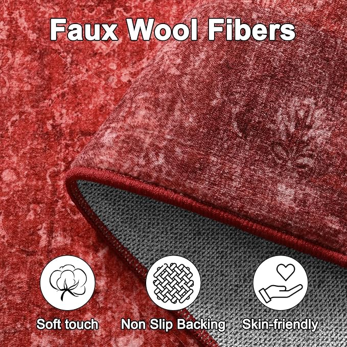 Hedlive Red Runners for Hallways,2.6x10 Washable Kitchen Rug Non Slip, Soft Low Pile Long Runner Rug for Hall Bedroom, Ultra-Thin Floor Carpet for Entryway Party Holiday Decor(2'6"x10', Red)
