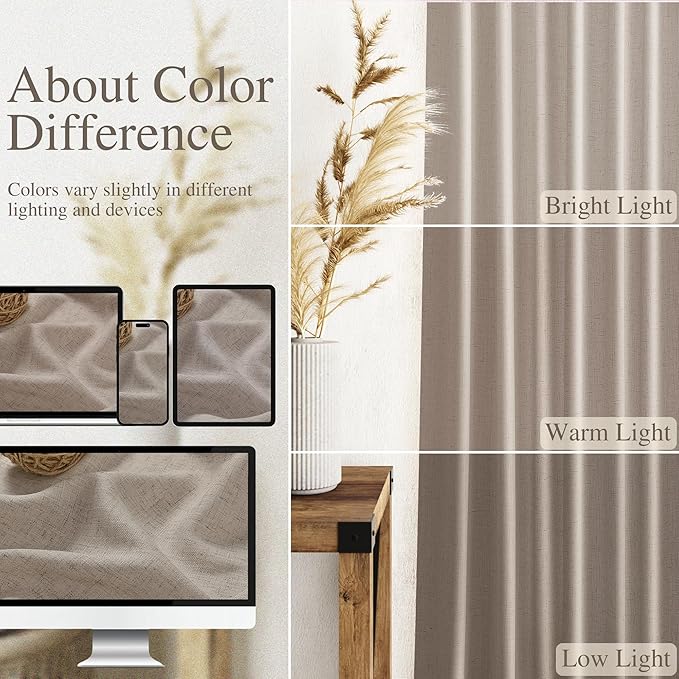Ecru Linen 144 Inch Curtains for Living Room Light Filtering Semi Sheer Curtain Back Tab Rustic Farmhouse Decor Burlap Elegant Soft Drapes Floor to Ceiling High Window for Bedroom 52x144, 2 Panels