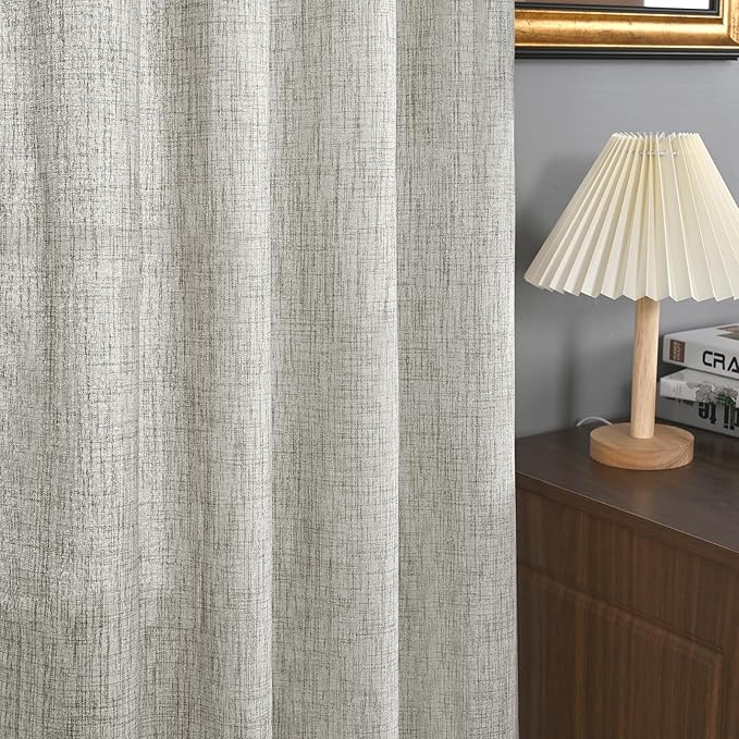YoungsTex Extra Long Curtains 95 Inch for Living Room, Dark Grey Linen Drapes Privacy Light Filtering with Bronze Grommet for Bedroom Dining Floor Length, 2 Panels, 52 X 95 Inch