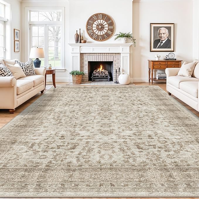 Large Rugs for Living Room 12x18, Washable & Ultra Soft Stain Resistant Carpets for Bedroom Dining Room Indoor Vintage Non Slip Home Decor for Office/Conference Room/Villa Rooms 12x18 Beige Brown