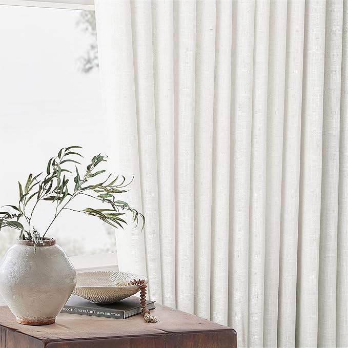 TWODRAPES 72 Inch Linen Curtains Pinch Pleated 2 Panels for Dining Room Bedroom Semi Sheer Pleat Drapes with Hooks Rings Light Filtering Short Window Curtain Cabit Closet Beige Ivory White 40x72