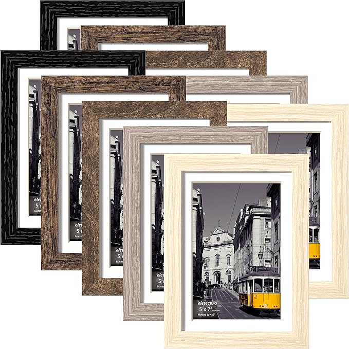 eletecpro 5x7 Picture Frames Set of 10, Picture Frame Collage Wall Decor Display 4x6 Photo with Mat or 5x7 without Mat, Home Decor Gallery Frame for Table Top or Wall Mounting, Multicolor
