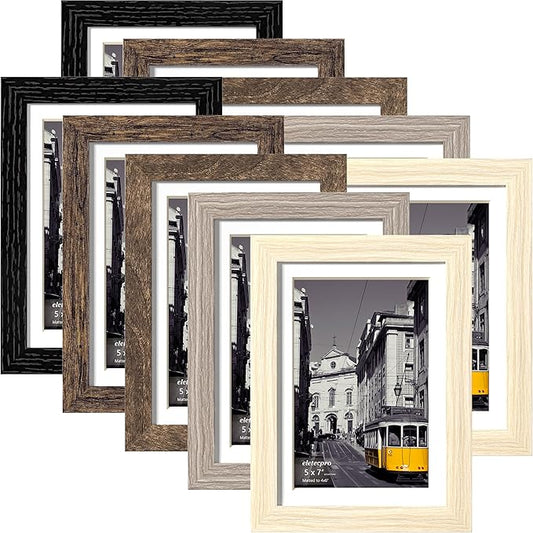 eletecpro 5x7 Picture Frames Set of 10, Picture Frame Collage Wall Decor Display 4x6 Photo with Mat or 5x7 without Mat, Home Decor Gallery Frame for Table Top or Wall Mounting, Multicolor