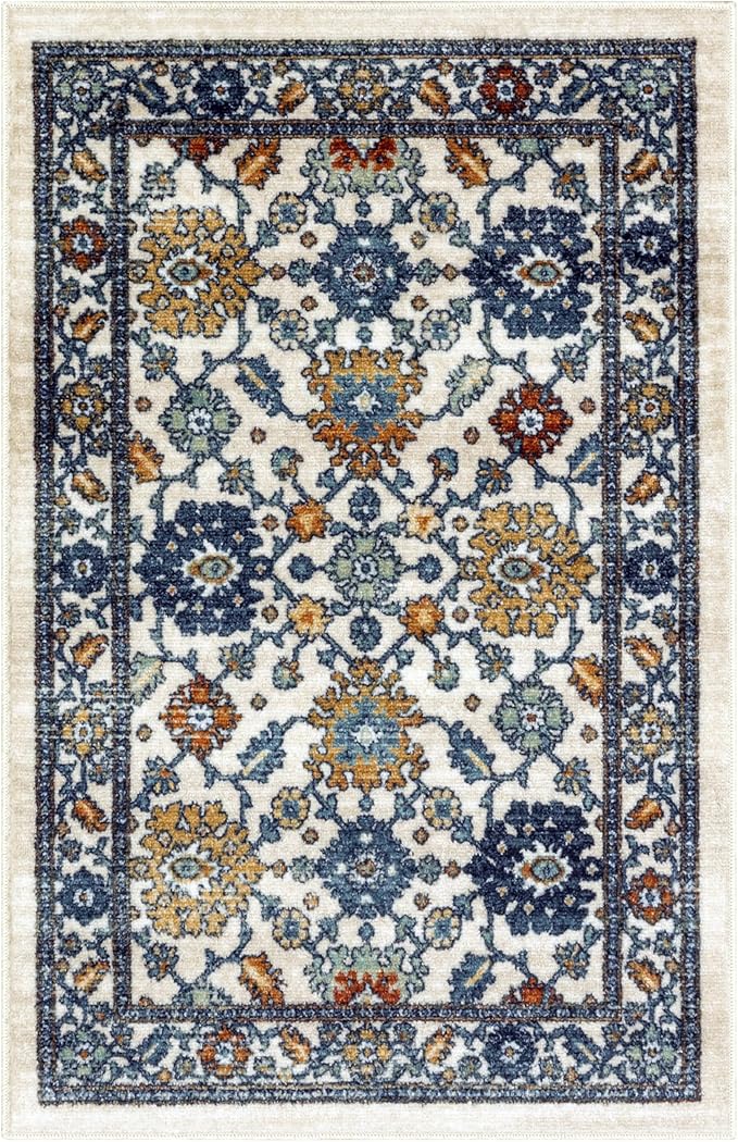 Maples Rugs Benton Oriental Area Rugs – Made in USA – Washable, Non-Slip, Low Profile Indoor Rug for Entryway, Foyer, Kitchen, and Bathroom, 30" x 46", Beige