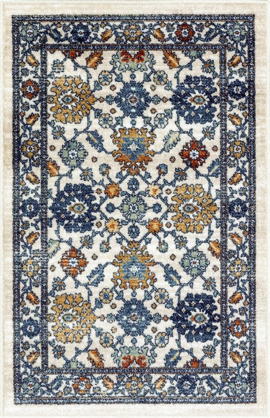 Maples Rugs Benton Oriental Area Rugs – Made in USA – Washable, Non-Slip, Low Profile Indoor Rug for Entryway, Foyer, Kitchen, and Bathroom, 30" x 46", Beige