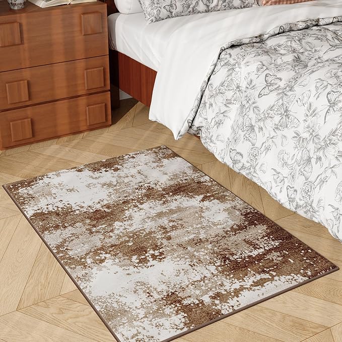 Entryway Rug 2x3 Brown Welcome Door Mat Indoor Entrance 24x36, Washable Small Throw Rugs for Kitchen Floor, Entry, Front Door, Bedroom Bedside, Non-Slip Low Pile Stain & Fade Resistant, Coffee