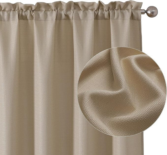 Chyhomenyc Camel Curtains 45 Inch Length 2 Panels, Faux Linen Textured Semi Sheer Light Filtering Soft Airy Rod Pocket Window Treatment Drapes for Living Room Bedroom, Each 30" Wx45 L