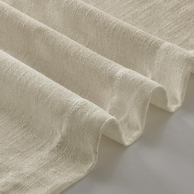 Beige Pinch Pleated Linen Curtains 63 Inches Long 2 Panels for Living Room Bedroom Memory Trained Semi Sheer Pleat Drapes with Hooks Rings Light Filtering Dining Room Cabin Window Curtain 40x63