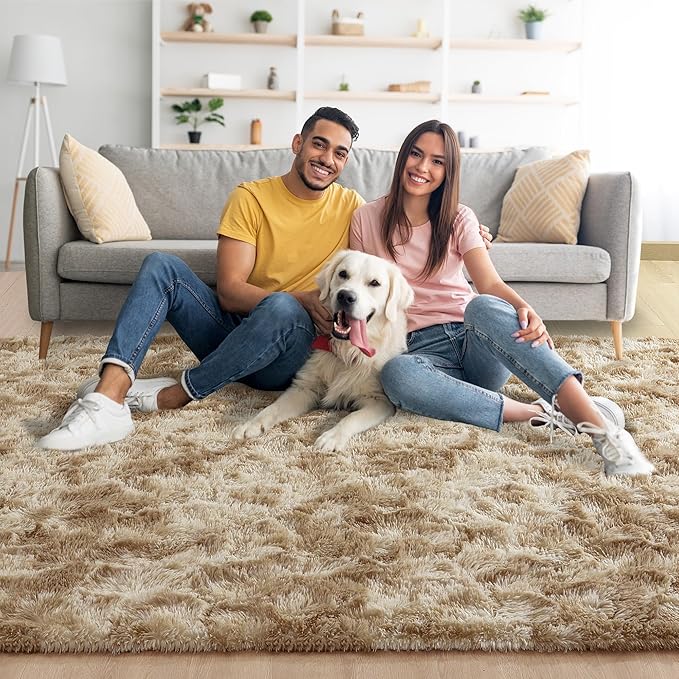 Noahas Large Fluffy 8x10 Area Rugs for Living Room Bedroom,Tie-Dyed Beige Thick Shag Throw Rug,Big Soft Shaggy Bedside Non-Slip Plush Dorm Nursery Kids Carpet