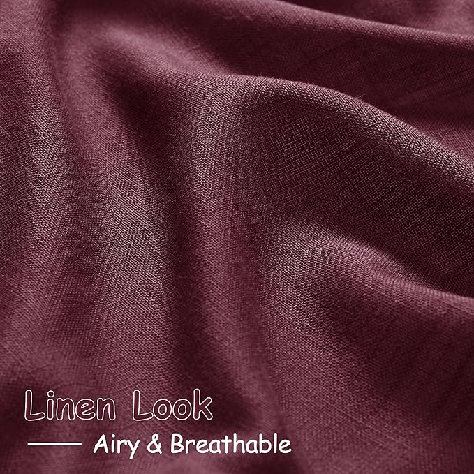 Extra Long Burgundy Linen Curtains 120 Inch for Living Room 2 Panels Set Rod Pocket Back Tab Light Filtering Semi Sheer Linen Window Drapes Privacy High Ceiling Drapes for Farmhouse 52x120