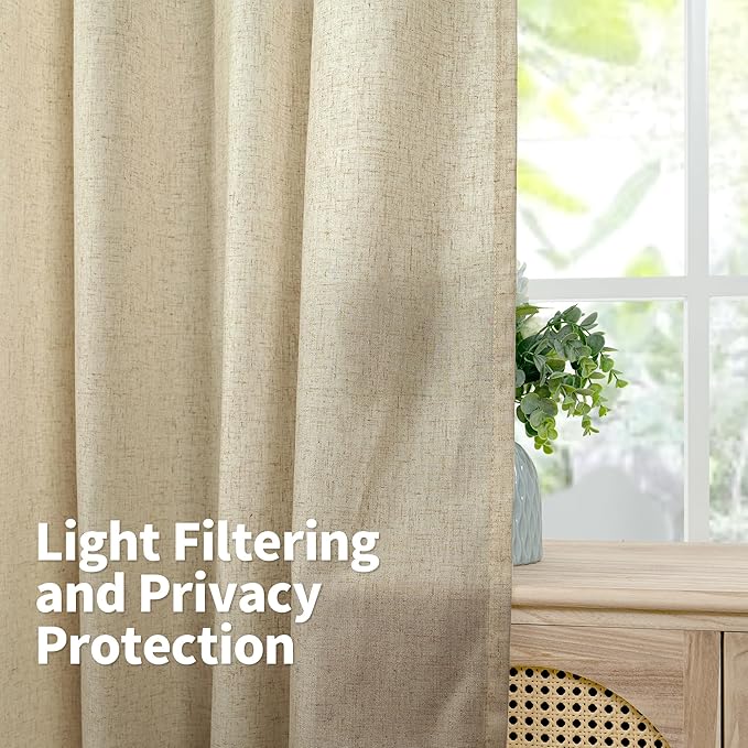 YoungsTex Burlap Linen Curtains 45 Inch Length for Short Window, Light Filtering Drapes with Grommet Privacy for Bedroom Living Room Window, 2 Panels, 52 X 45 Inch