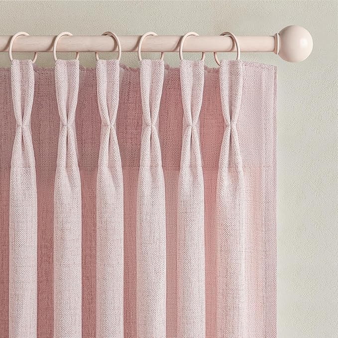 Light-Pink Floor to Ceiling Semi Sheer Extra Long Curtains 108 Inches Length for Office, Pinch Pleat Linen Light-Filtering Privacy Curtain That Let Light in Sunroom Baby Pink 108 Inch Drapes 2 Panels