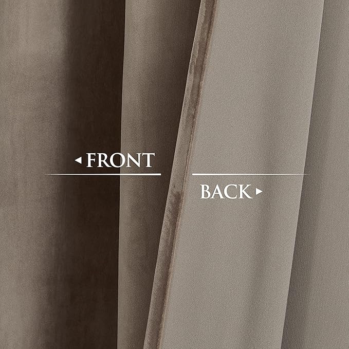StangH 2 Panels Velvet Curtains Taupe Farmhouse Decor 96 inches Long, Super Soft Window Drapes Heat & Cold Blocking for Nursery Light Blocking for Kid Bedroom, W62 x L96