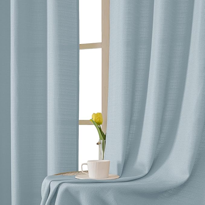 Chyhomenyc Aqua with Greenish Tone Curtains 90 Inch Length 2 Panels Set, Light Filtering Faux Linen Textured Soft Airy Privacy Farmhouse Curtain Drapes for Living Room Bedroom, 40 Wx90 L Inches