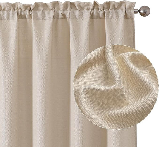 Chyhomenyc Light Filtering Curtains 84 Inch Length 2 Panels Set, Faux Linen Textured Soft Airy Privacy Farmhouse Curtain Drapes for Living Room Bedroom, Each 40Wx84L Inches, Linen Color