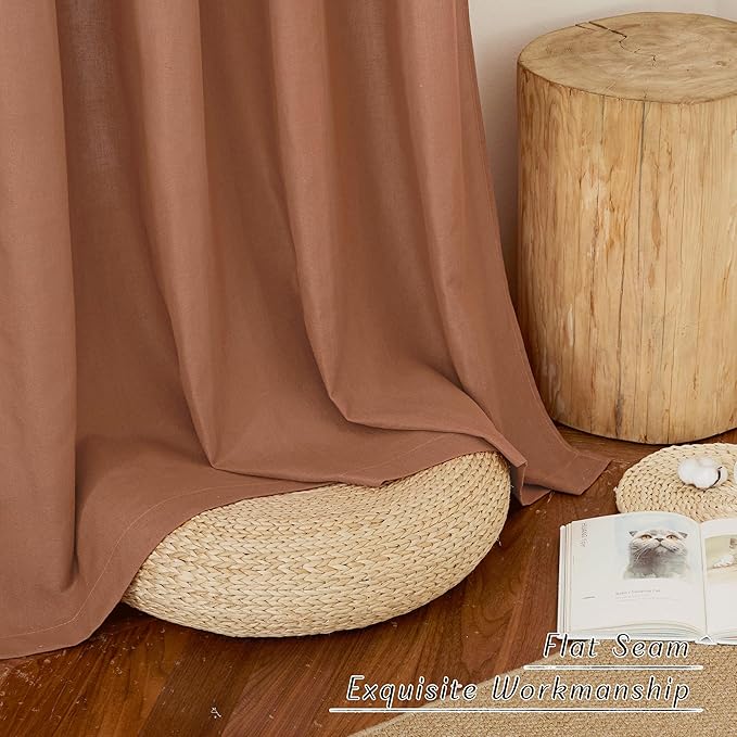NICETOWN Caramel Linen Curtains for Kitchen, Thick Flax Small Window Treatments Semi Sheer Privacy Assured with Light Through for Cafe/Bathroom, W55 x L102, 2 Panels