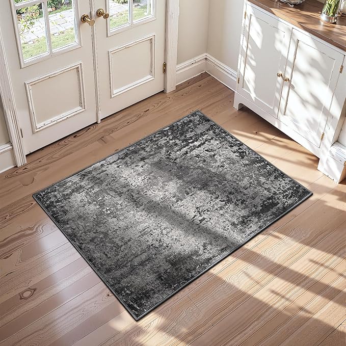 Entrance Rugs Indoor 2x4 Black Entry Rug Washable Abstract Black Small Area Rug Non-Slip Low Pile Throw Rugs for Entryway, Kitchen Floor, Front Door Indoor Door Mat, Bathroom, Bedroom Bedside