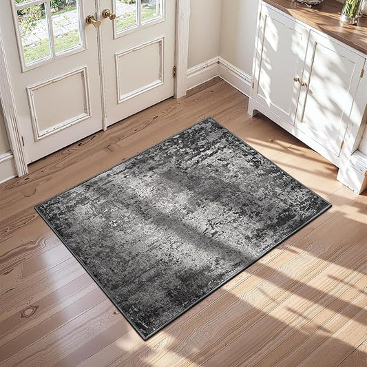 Entrance Rugs Indoor 2x4 Black Entry Rug Washable Abstract Black Small Area Rug Non-Slip Low Pile Throw Rugs for Entryway, Kitchen Floor, Front Door Indoor Door Mat, Bathroom, Bedroom Bedside