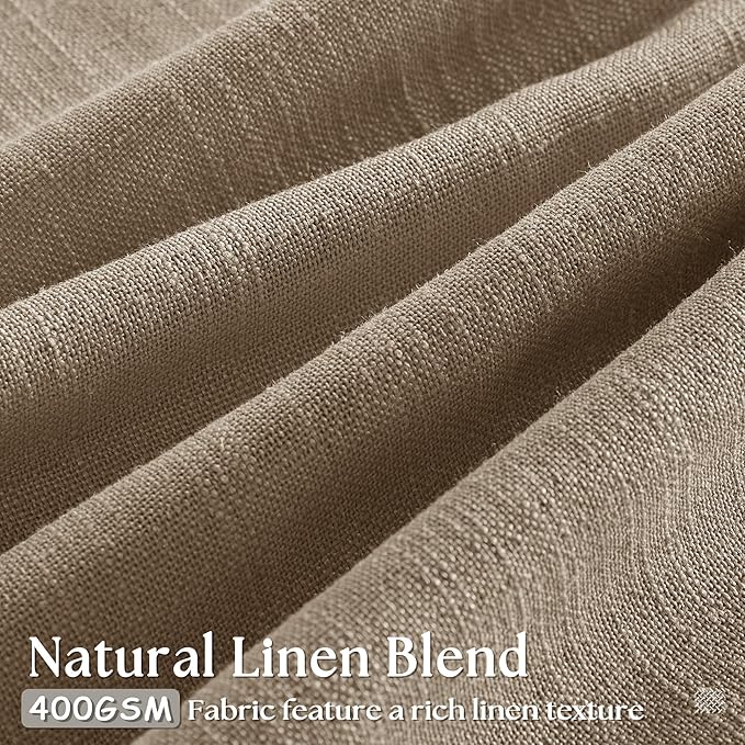 Farmhouse Light Brown Linen Curtains 112 Inches Long for Living Room Pinch Pleated Drape with Hooks Rings for Track System Light Filtering 112 Inch Curtain for Bedroom Sliding Patio Door 2 Panels
