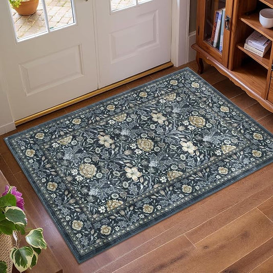 GarveeHome Small Entryway Rug, 2x3 Washable Front Door Rug Indoor Entrance Floral Carpet Non-Slip Low Pile Throw Rugs for Kitchen Floor, Powder Room, Entry, Bathroom, Kids Room