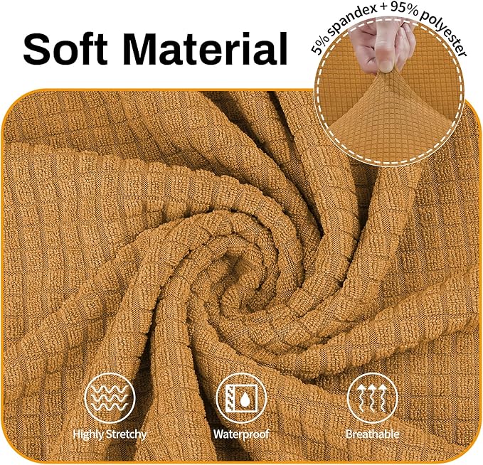 Asnomy Couch Covers for 3 Cushion Couch Stretch Sofa Covers Slipcovers, Pet Protector Furniture Covers for Dogs Cats Spandex Jacquard Fabric Small Checks （Large， Golden）