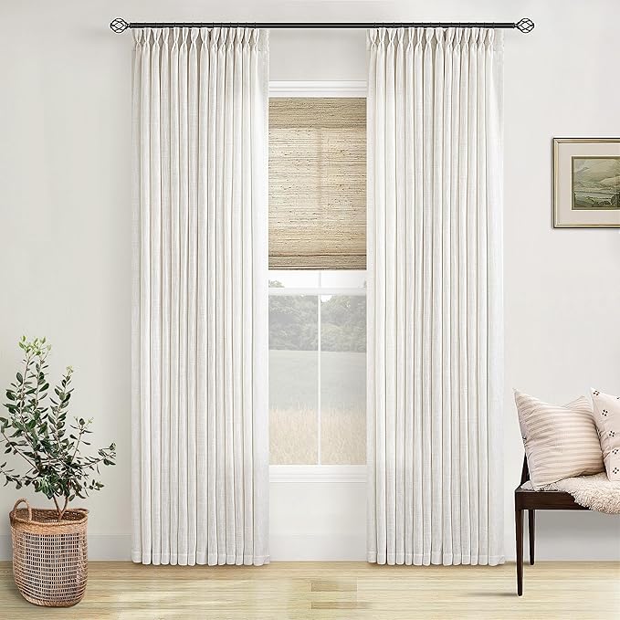 TWODRAPES Natural Pinch Pleated Linen Curtains 78 Inches Long 2 Panels for Living Room Bedroom Memory Training Shaped Semi Sheer Pleat Drapes with Hooks Rings Light Filtering Window Curtain 40x78
