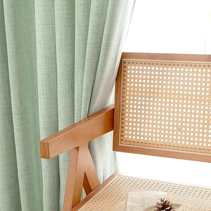 YoungsTex Sage Green Linen Curtains 84 Inches Long, Light Color Semi Sheer Drapes with Bronze Grommet Light Filtering Spring Decor for Bedroom Living Room Window, 52 X 84 Inch, 2 Panels