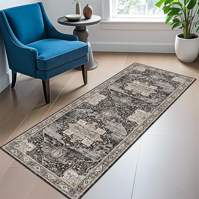 2x5 Entryway Runner Rug - Hallway/Kitchen/Bedroom/Dining Room Rug - Washable Soft Stain-Resistant -Ideal Size for Placing Under Queen-Size Bed Sofas-Perfect for Apartments & Small Spaces 2x5 Black