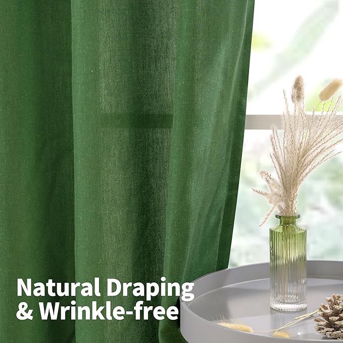YoungsTex Forest Green Linen Curtains for Living Room 84 Inches Length, Grommet Light Filtering Drapes Privacy for Bedroom Dining Room Farmhouse Spring Decorative, 2 Panels, 52 X 84 Inch