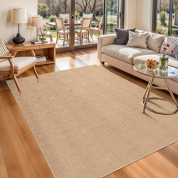 4x6 Jute Area Rug Washable: Non-Slip Indoor Floor Mat - Carpet for Living Room Entryway Kitchen Dining Room - Thin Low Pile Rugs Braided Woven Durable Farmhouse Decor (Beige,4x6)