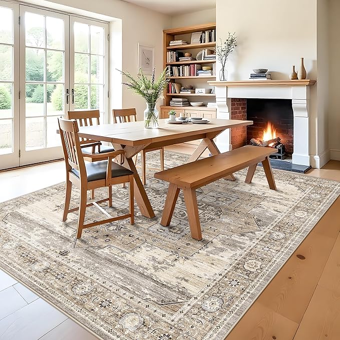 RUUGME Washable 8x8 Square Rug - Large Rugs for Living Room Low Pile Carpet Soft Rugs for Married Woman in Bedroom Kitchen Dining Room with Non Slip Backing Home Decor Floor 8x8 Beige