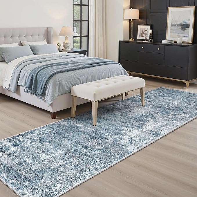 Soalmost Runner Rug 2x8 Washable Non-Slip Hallway Runner Rugs for Kitchen Bathroom Laundry Room Blue/Grey Vintage Floor Carpet Runners for Hallways Entryway