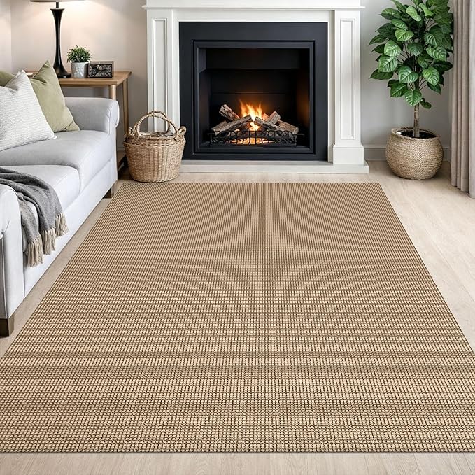 IOHOUZE Washable Area Rug 5x7 Non Slip Rubber Backed Woven Rugs for Living Room, Dining Room Rugs Bedroom Rug, Floor Carpet for Living Room Nursery Office, Orange/Tan/Brown