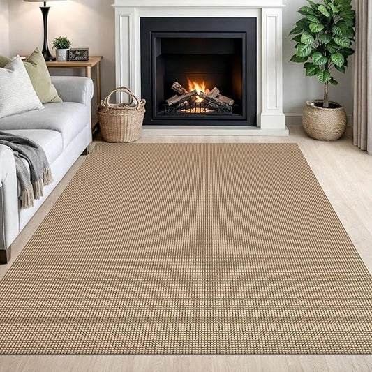 IOHOUZE Washable Area Rug 5x7 Non Slip Rubber Backed Woven Rugs for Living Room, Dining Room Rugs Bedroom Rug, Floor Carpet for Living Room Nursery Office, Orange/Tan/Brown