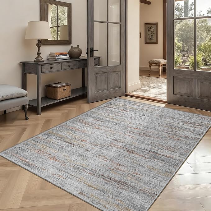 4x6 Rug - Stain Resistant Abstract Washable Rugs, Anti Slip Area Rugs for Living Room,Modern Low Pile Carpet with Rubber Backing Home Decor Small Area Rug