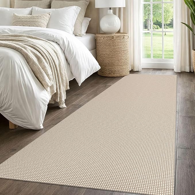 IOHOUZE Washable Runner Rug 3x8 Non Slip Rubber Backed Wide Hallway Runner Entryway Runner Indoor, Kitchen Rugs Woven Floor Carpet for Hall Entrance Bedroom, Beige/Khaki