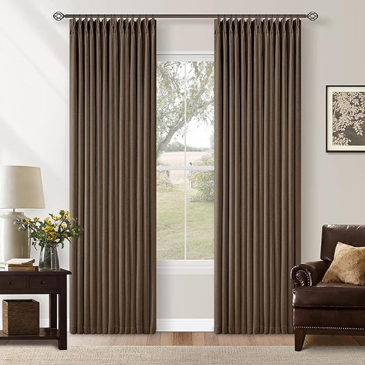 80 Inch Pinch Pleated Linen Blackout Curtains 2 Panels Set for Living Room 100% Black Out Window Curtains 80 Inches Long Pinch Pleat Dual Layer Drapes Drapes for Bedroom Office Dining Room Latte