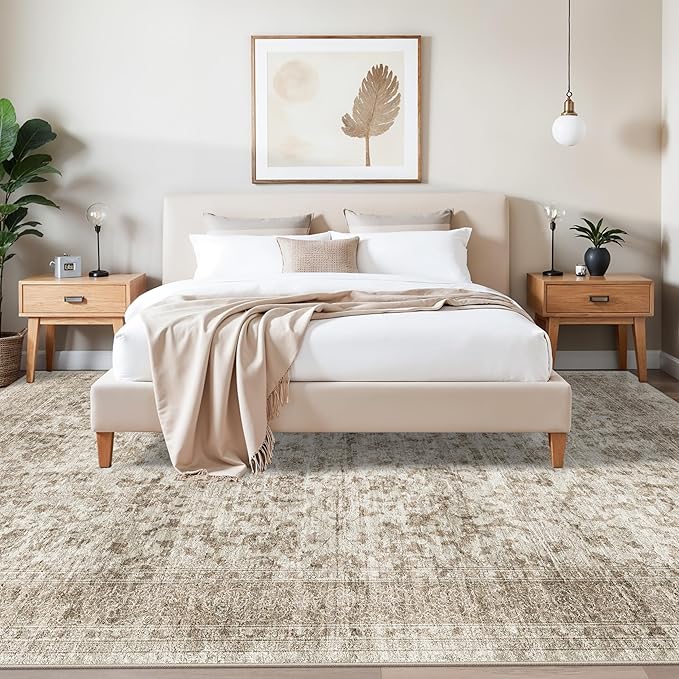 Washable Rugs 10x14 Area Rugs for Living Room,Ultra Soft Rugs for Bedroom/Dining Room/Conference Room Indoor - Non Slip Stain Resistant Carpets Distressed Floor Home Office Decor 10x14 Beige Brown