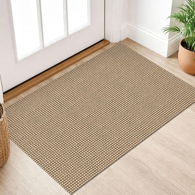 IOHOUZE Small Area Rug 2x3 Washable Woven Rugs for Entryway Non Slip Rubber Backed Kitchen Rugs Indoor Outdoor Doormat Throw Rug Floor Carpet for Entrance Front Door, Orange/Tan/Brown