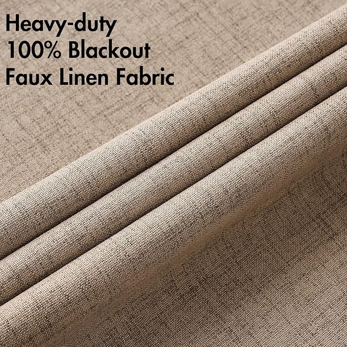 MIULEE 100% Blackout Linen Textured Curtains for Bedroom Solid Thermal Insulated Copper Brown Grommet Room Darkening Curtains & Drapes Luxury Decor for Living Room Nursery 42 x 84 Inch (2 Panels)