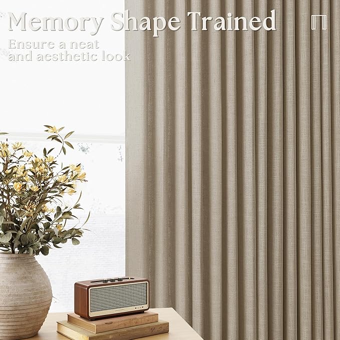 Grey Beige Linen Kitchen Curtains 45 Inches Long 2 Sets Basement Curtains for Small Window Pinch Pleated Back Tab Linen Blend Short Cafe Boho Semi Sheer Back Tab Drapes for Bay Windows Bedroom 40x45