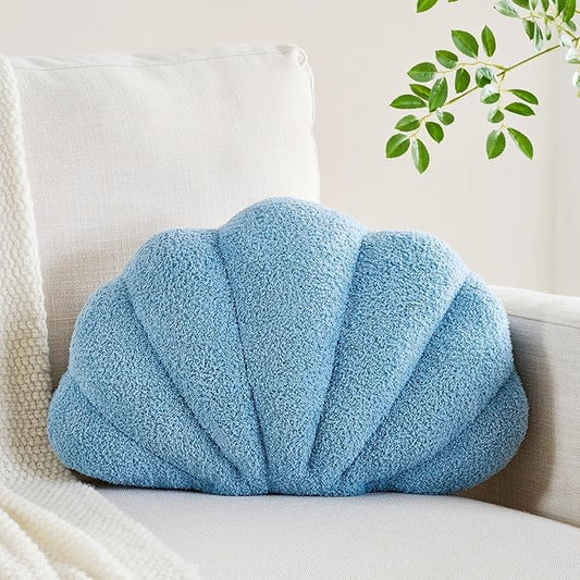 CANGHI Shell Pillow Seashell Decorative Pillow Blue Beachy Coastal Shell Shaped Throw Pillows 13x10 Inch Soft Ocean Beach Sea Shell Plush Pillows Cushion for Bed Couch Living Sofa Room Decor