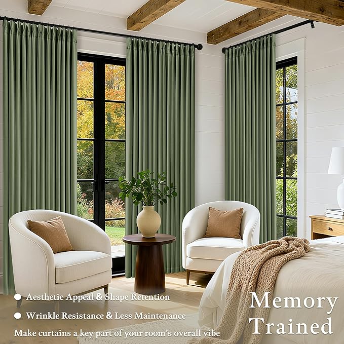 100 Inch Blackout Pinch Pleat Curtains 2 Panels Set for Living Room Bedroom Farmhouse Farmhouse Pinch Pleated Back Tab Thermal Insulated 100% Black Out Window Curtain Olive Green 100 Inch Length