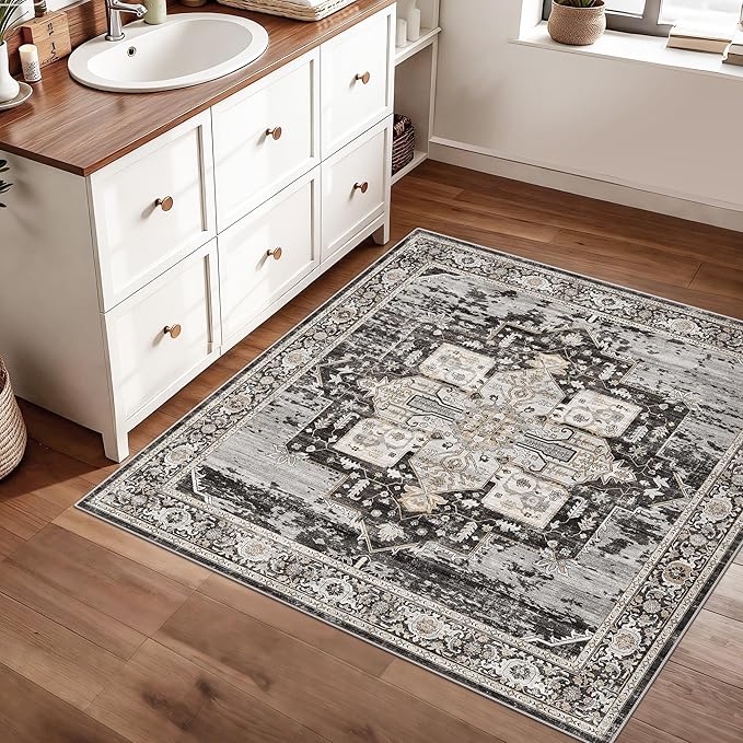 RUUGME Washable 3x3 Square Rug - 3x3 Throw Rugs for Living Room Stain Resistant Carpet Ultra Soft Rugs for Married Woman in Bedroom Kitchen with Non Slip Backing Home Decor 3x3 Black