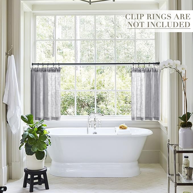 RV Curtains for Camper Door Windows Grey Linen Woven Privacy Sheer Blinds Shade Rod Pocket Short Curtains for Bedroom Small Bathroom Kitchen Basement Window Treatments Set of 2 Panels 36 Inch Length