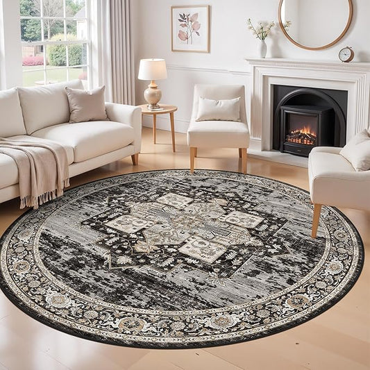 RUUGME 8ft Round Rugs for Living Room : Large Circle Rugs for Bedroom Ultra Soft Carpets with Non Slip Backing Stain Resistant Decoration Floor Mat for Kitchen Dining Room 8ft Black