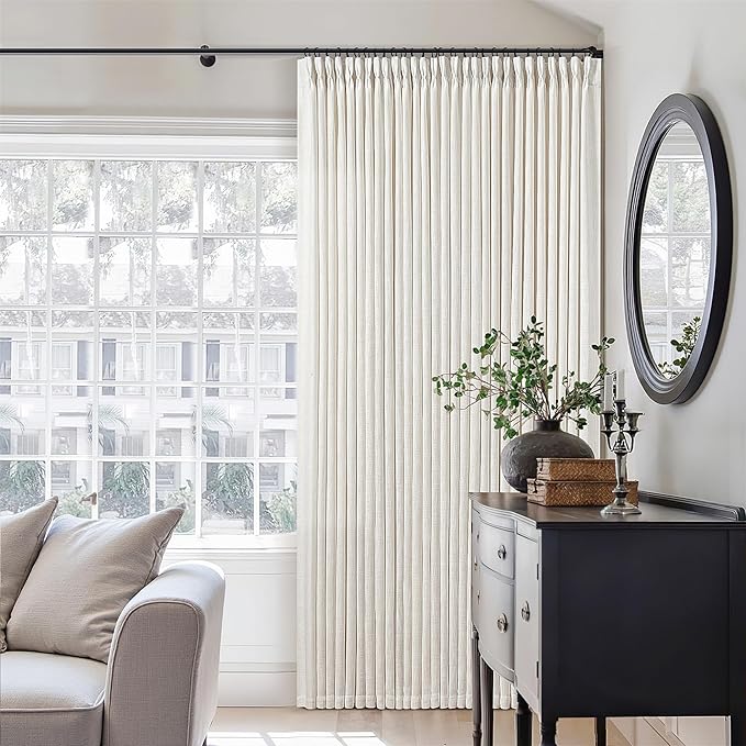 TWODRAPES Natural Pinch Pleated Linen Curtains 126 Inches Long 2 Panels for Living Room Bedroom Memory Training Shaped Semi Sheer Pleat Drapes Hooks Rings Light Filtering Window Curtain 40x126